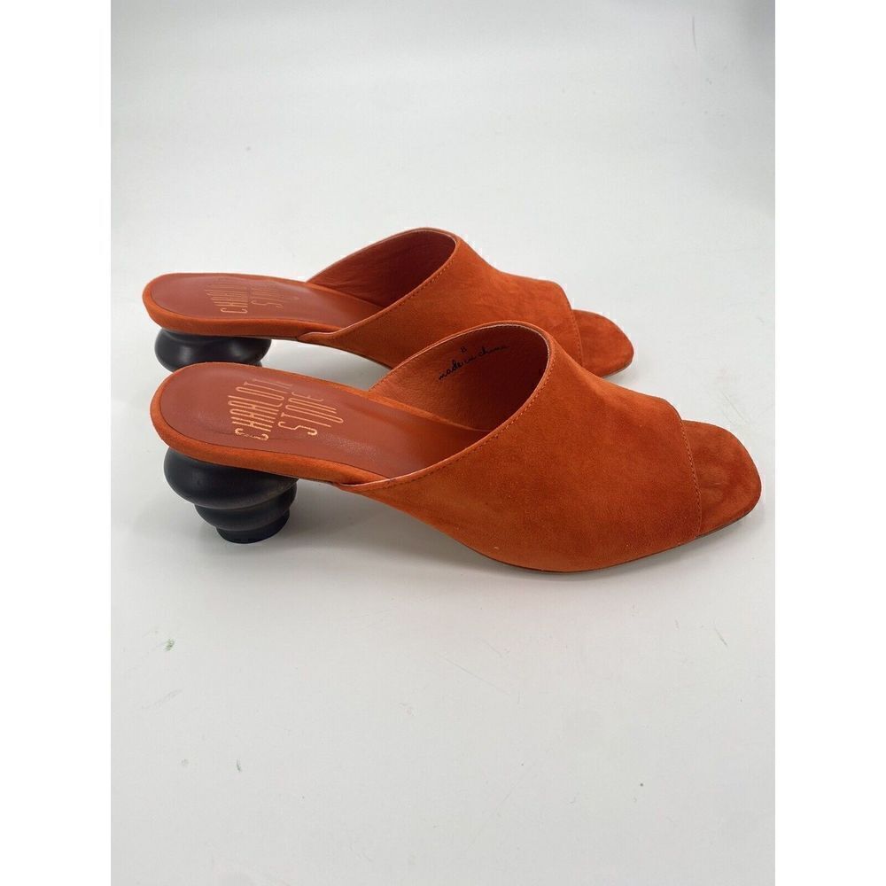 Charlotte Stone Durham Mules Curry Orange Suede Wooden Heel Wmns Sz 8 NWT